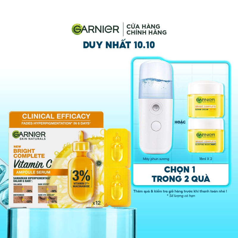 Dưỡng chất cô đặc làm mờ quầng thâm & thâm mụn Garnier VitaminC Ampoule Serum 1.5ml x 12