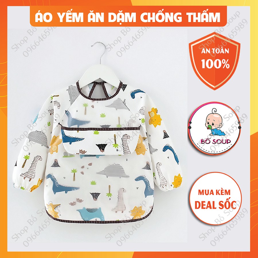 Áo Yếm Ăn Dặm Cao Cấp Có Máng Hứng Ngang Chống Thấm, Áo Yếm Ăn Dặm BLW Cho Bé