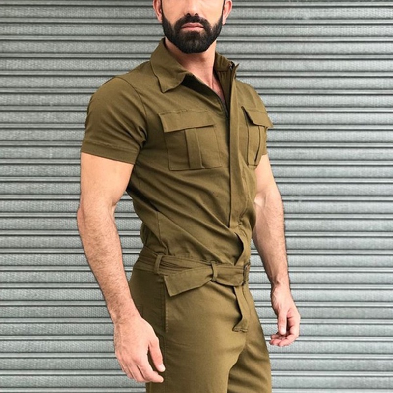 Jumpsuit Tay Ngắn Màu Trơn Thời Trang Cho Nam