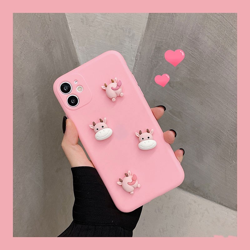 Ốp điện thoại 3D Cartoon cute cow head pink phone case cho SAMSUNG NOTE 20 ULTRA NOTE 5 S10 5G A10E S20FE M30S S21 PLUS soft shell
