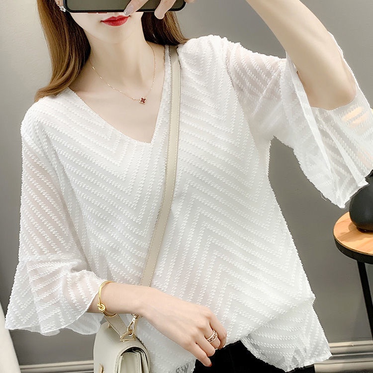 Áo thun voan tay ngắn dáng rộng có size lớn phong cách Hàn Quốc thời trang mùa hè cho nữ