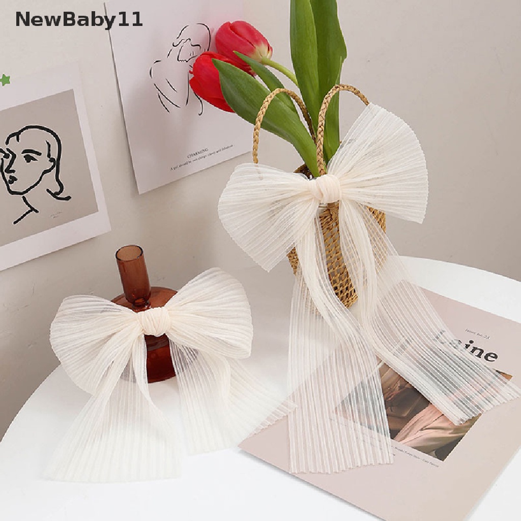 Kẹp Tóc Nơ Ruy Băng Bản To Màu Trắng Xinh Xắn Cho Bé Gái