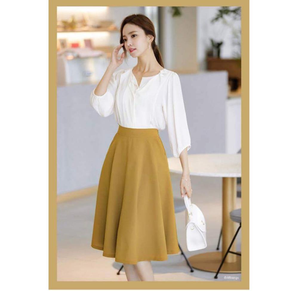 Chân váy công sở dáng xòe màu vàng - THE XUCHU_85 - 1904179 J2K