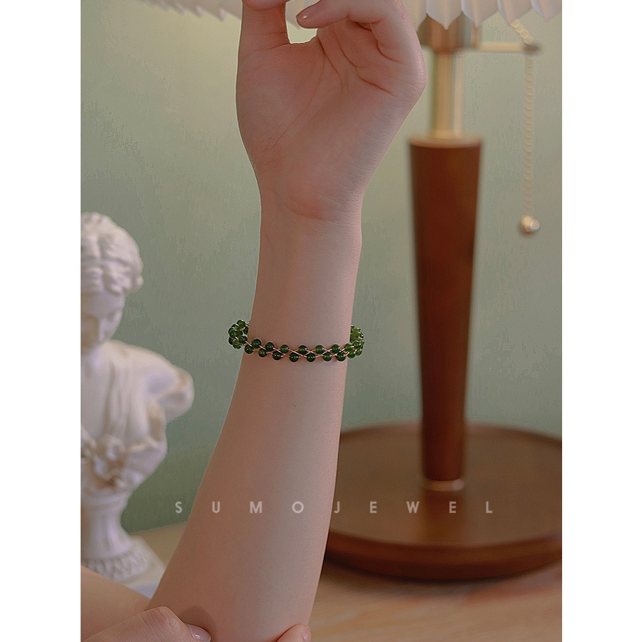 Hàng Mới Về [Hàng Mới Về] Vòng Tay Dây Bện Đính Hạt Phong Cách Retro Đơn Giản Cho Nữ