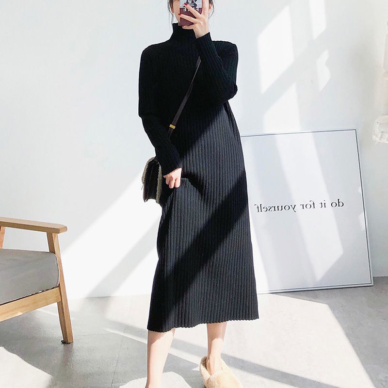 [Mã FATHANG5 giảm 10K đơn 50K] Váy Len Cổ Lọ Dáng Dài 🌺 Đầm len nữ cổ lọ dáng dài style Korea màu Đen BASIC SIÊU HOT 🌺 | BigBuy360 - bigbuy360.vn