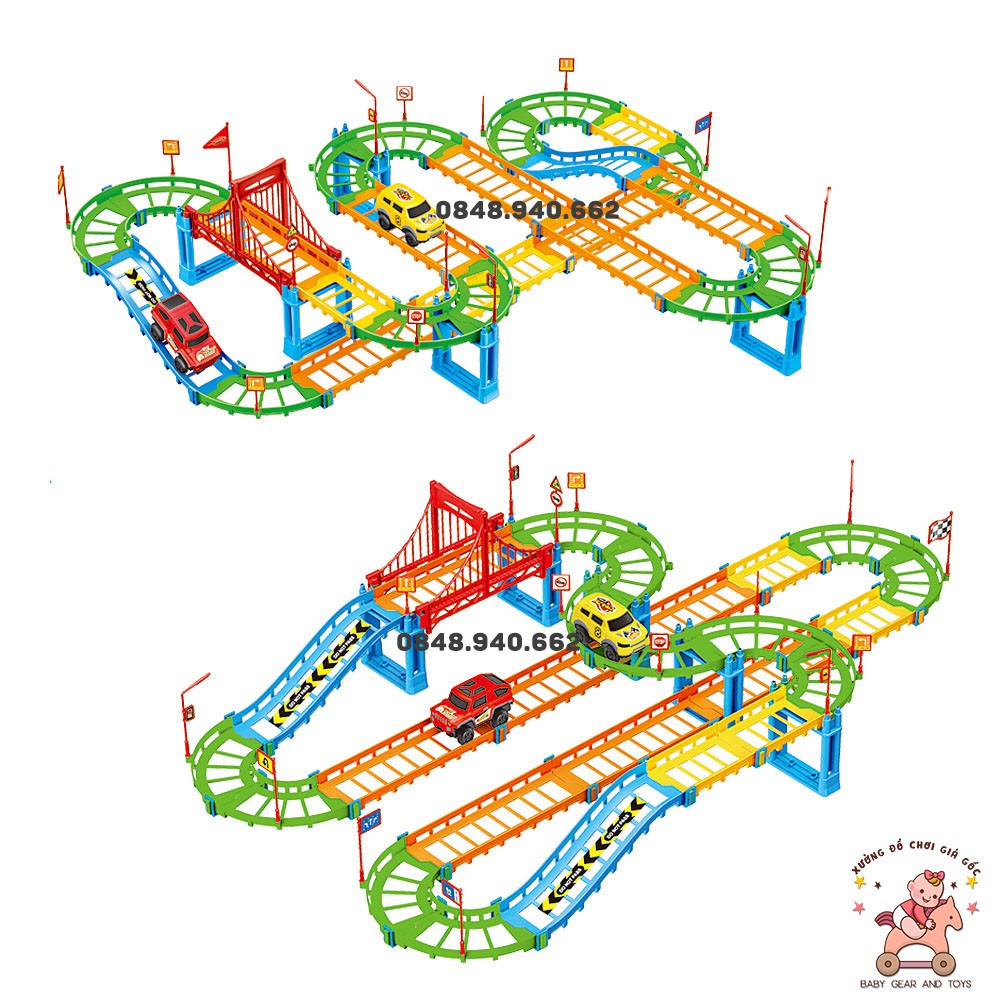 [TẶNG PIN] Bộ đồ chơi đường ray 92 chi tiết lắp ráp đường đua xe ô tô phát triển sáng tạo cho bé