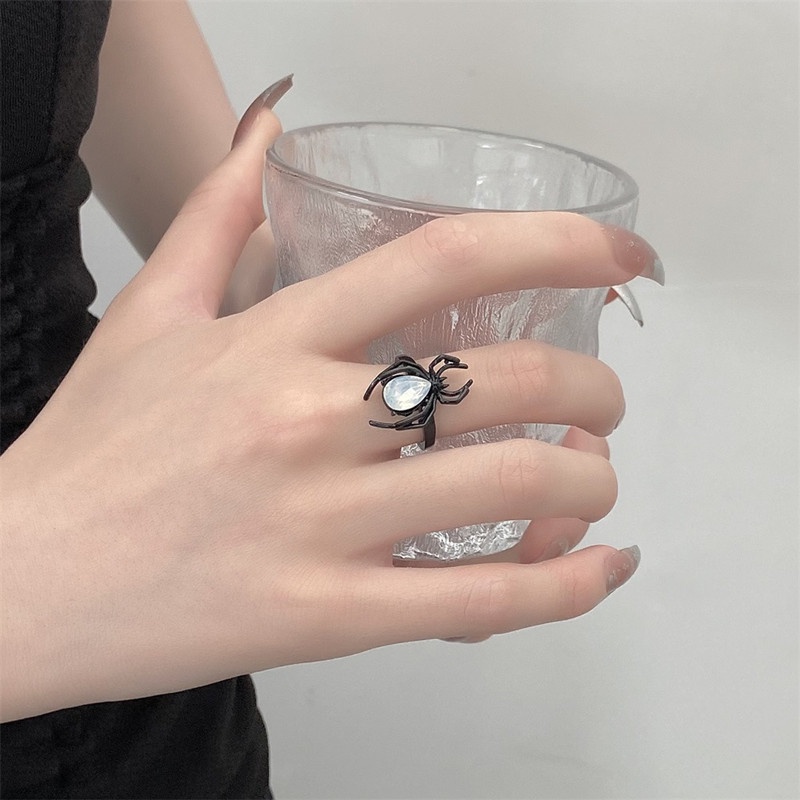 Nhẫn Hở Hình Nhện Đính Đá Zircon Phong Cách Punk Sáng Tạo Thời Trang Cho Nam Và Nữ