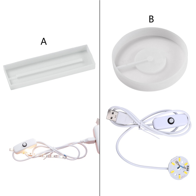 Bộ Khuôn Silicone Làm Đế Đèn LED Hình Tròn / Vuông Dùng Trưng Bày Crysta DIY