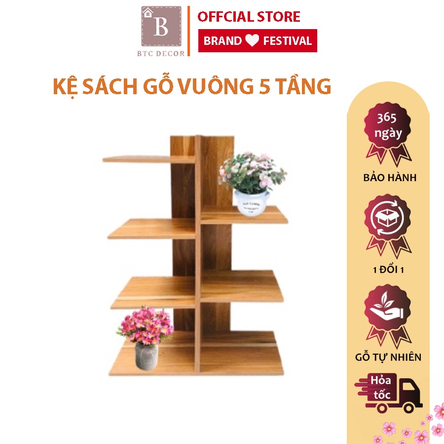 Kệ Sách Vân Gỗ Vuông 5 Tầng - Kệ Sách Phòng Làm Việc Sang Trọng, Hiện Đại - Giá rẻ, Chất Lượng Tốt - Bảo Hành 3 Tháng