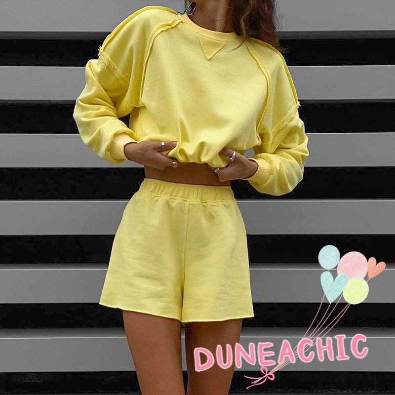 DUNEA Bộ Áo Sweater Dài Tay + Quần Short Xinh Xắn Dành Cho Nữ