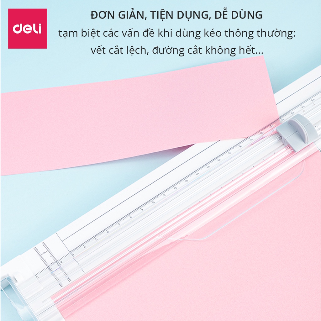 Bàn cắt giấy khổ A4 mini Deli tiện lợi - cắt được giấy 300gsm - có thể điều chỉnh kích thước -an toàn khi sử dụng- 14251