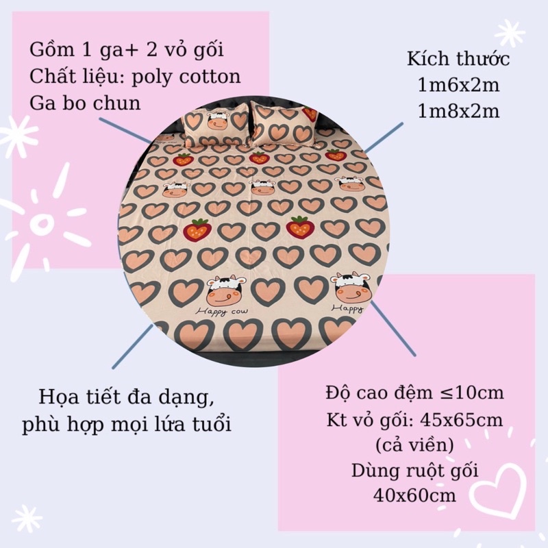 Bộ ga gối cotton poly m6/m8 drap giường poly, ga trải giường kèm 2 vỏ gối nằm đơn giản Hưng bedding. | BigBuy360 - bigbuy360.vn