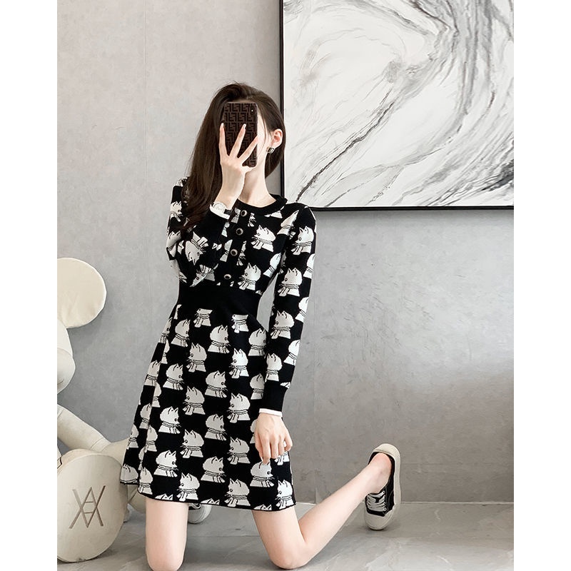Đầm Dệt Kim Tay Dài Thời Trang Xuân Thu Xinh Xắn Cho Nữ
