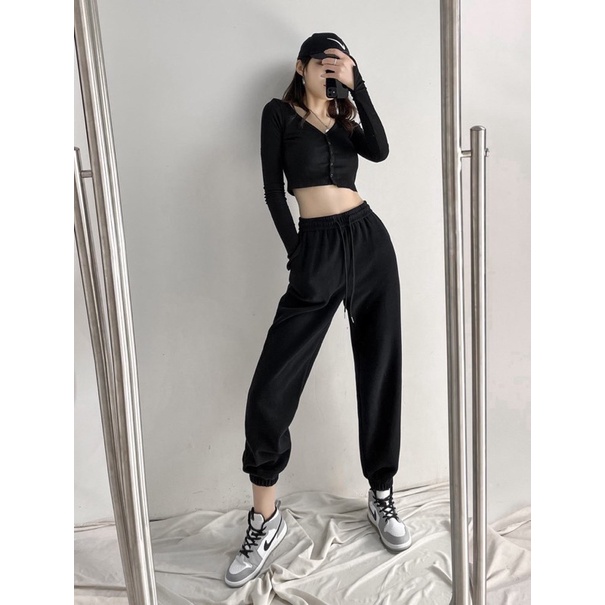 Quần jogger bo gấu cạp chun C03, quần jogger chất liệu da cá hàng QCCC kiểu dáng ulzaang dành cho nữ