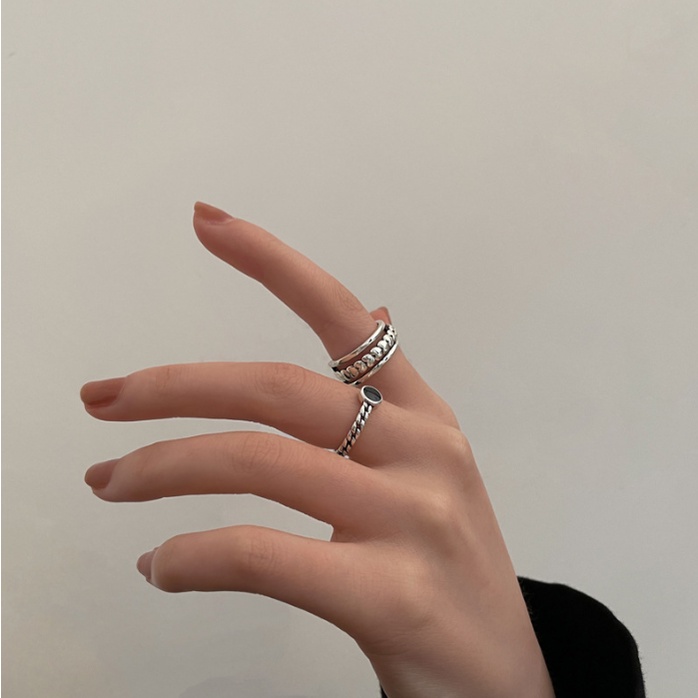 📛 RẺ VÔ ĐỊCH 📛 bộ combo 2 chiếc nhẫn mạ kim loại trái tim ngọc đen hot trend phong cách hàn quốc