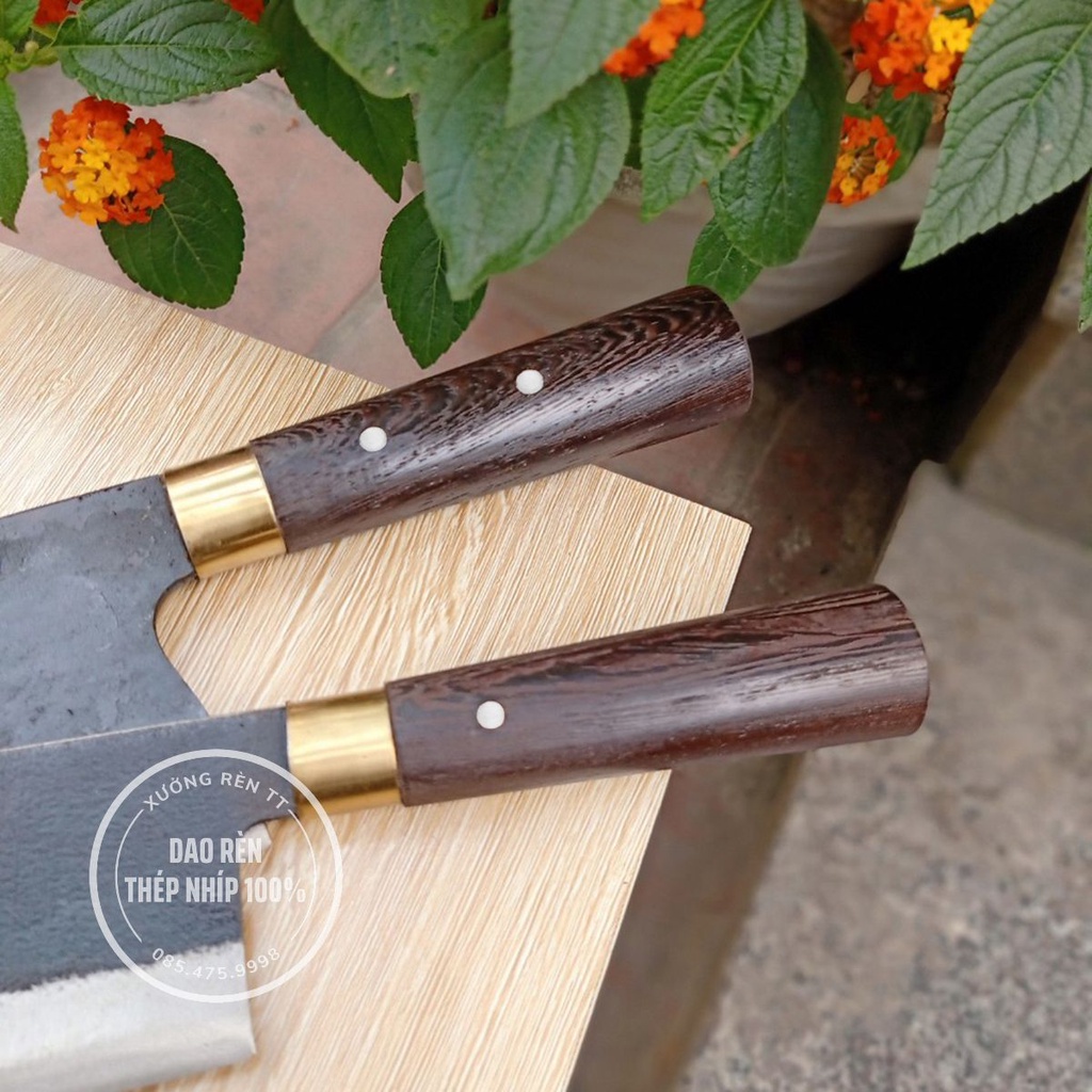 Bộ Dao Thái Chặt Nhà Bếp, Thép Nhíp Nga - Rèn Hoàn Toàn Thủ Công, Cán Gỗ Mun