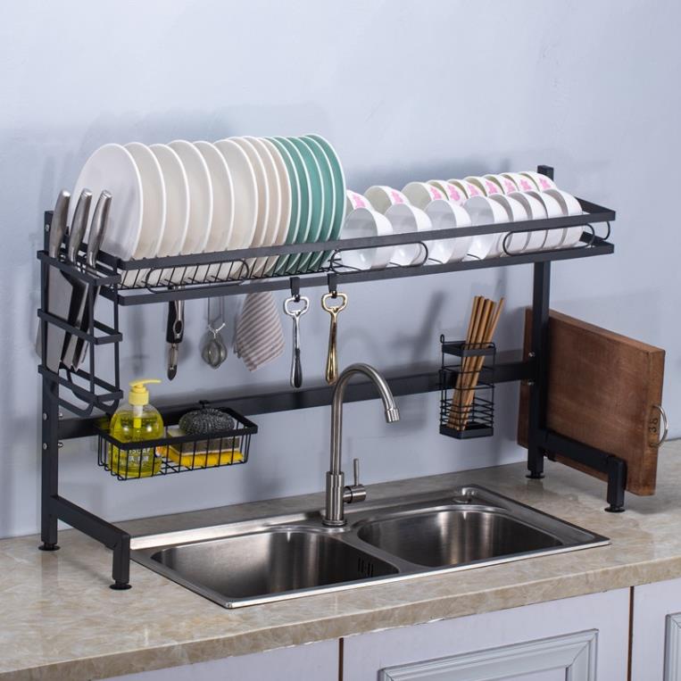 Kệ Để Bát Đĩa Đa Năng Thông Minh - Giá Để Đồ Chén Đĩa Dài 85cm Trên Bồn Rửa Bát Thép Carbon Sơn Đen Cao Cấp