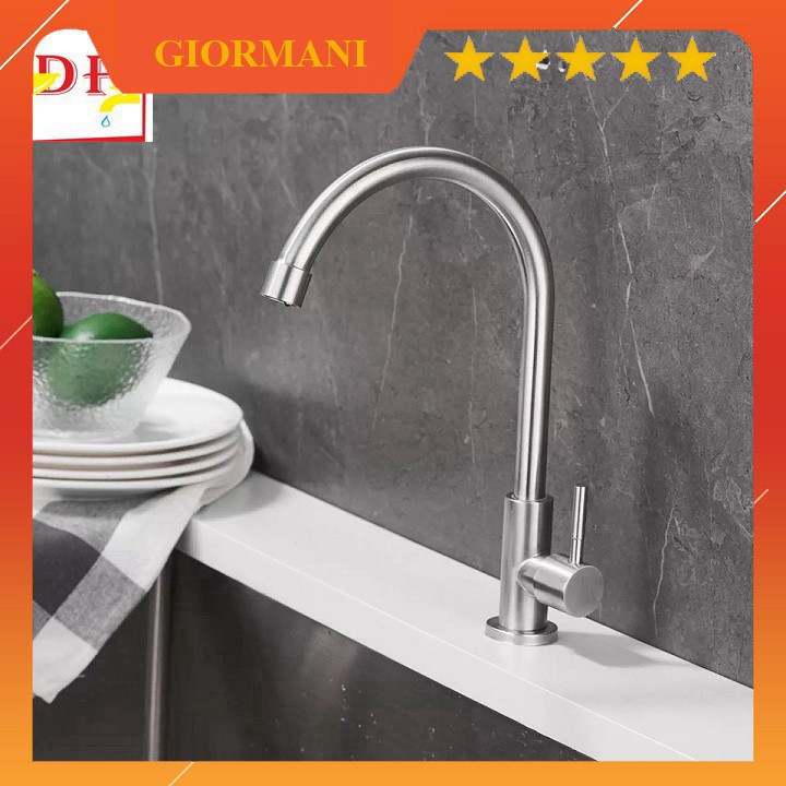 Vòi đơn lạnh chậu rửa bát, chén inox 304 tặng kèm đầu vòi rửa dây dài và dây cấp inox VRB902-DV02