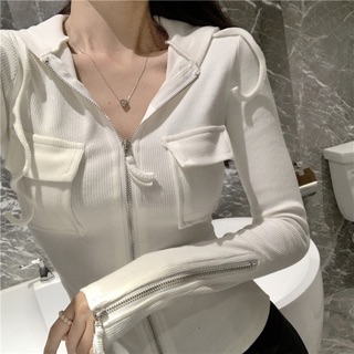 Áo thun body khoá zip korea