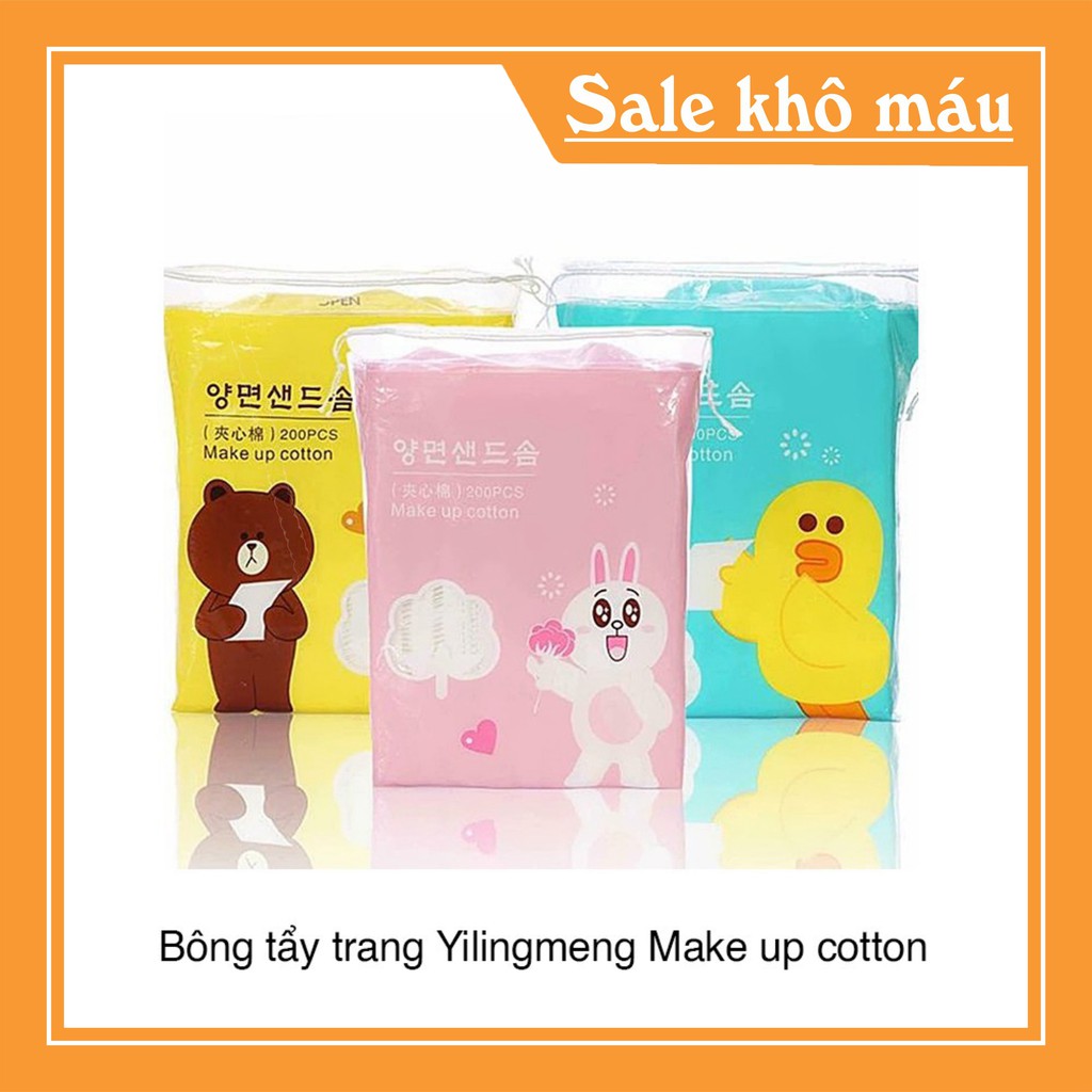 BÔNG TẨY TRANG 200 MIẾNG, GẤU VÀNG THỎ HỒNG VỊT XANH (HÀNG CAO CẤP)