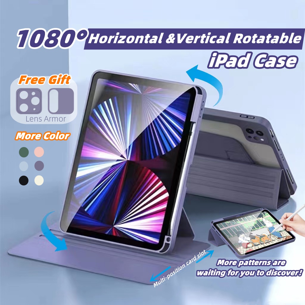 1080°Ốp Lưng Xoay 360 Độ Cho iPad° Ốp Máy Tính Bảng Xoay Chiều Có Khe Cắm Bút Cho 10.2 '' iPad 7th / 8th / 9th Gen 10.9 '' Air4 / Air5 2021 / 2020 Pro 11 ''