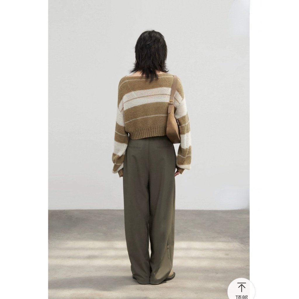 Áo Sweater Dệt Kim Tay Dài Dáng Rộng Cổ Đứng Kẻ Sọc Kiểu Hàn Quốc Thời Trang Xuân Thu Cho Nữ