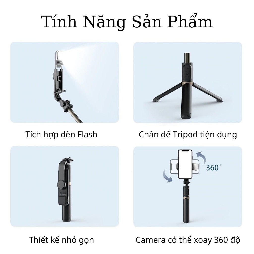 Gậy chụp ảnh Bluetooth Selfie đèn LED Q02S kèm chân đế Tripod đa năng 4 trong 1 gấp gọn bỏ túi