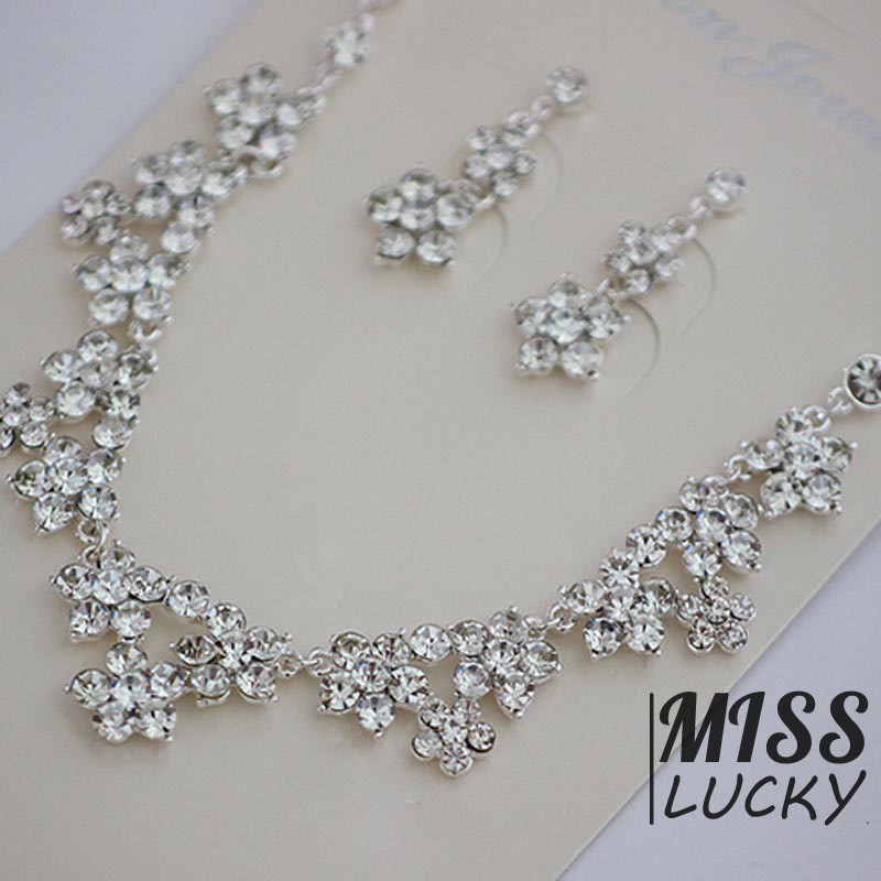 Set vòng cổ và khuyên tai đính đá sang trọng quý phái cho nữ