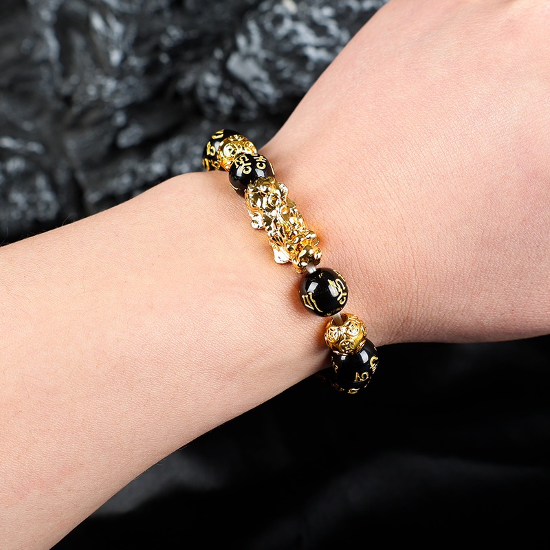 Vòng Đeo Tay Xâu Hạt Đá Obsidian Phong Cách Trung Hoa