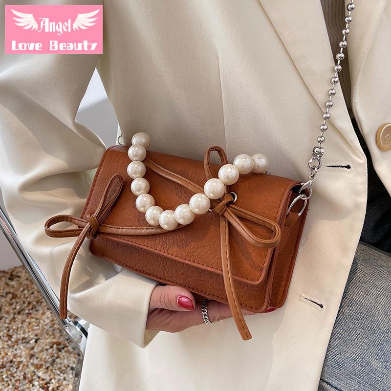 Thiên Thần~Hàng Có Sẵn] Túi Xách Đeo Vai Cỡ Nhỏ Phối Dây Xích Ngọc Trai Phong Cách Hàn Quốc 2022 Chất Lượng Cao Thiết Kế Thời Trang Cho Nữ