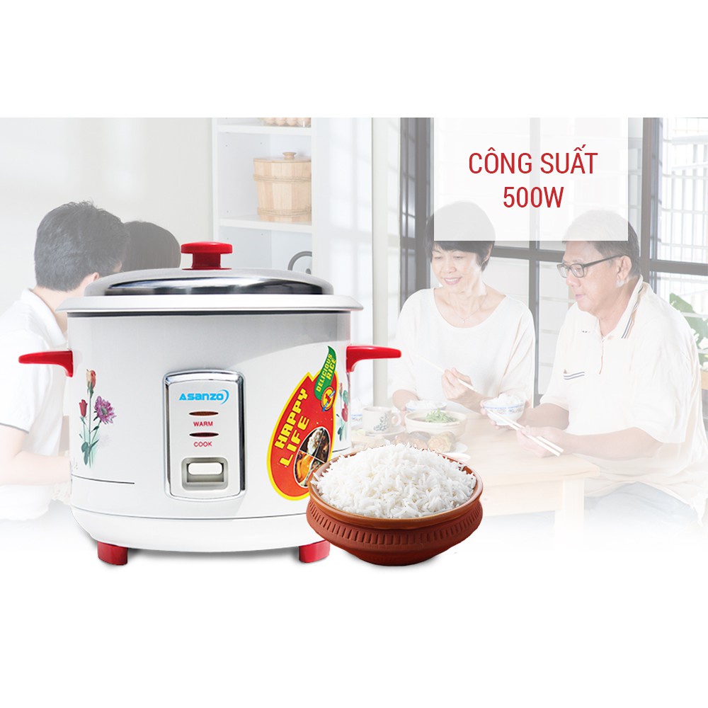 Nồi cơm điện nắp rời 1.2 Lít ASANZO RC-12WR Tiện ích, nhanh chóng, an toàn - HÀNG CHÍNH HÃNG BẢO HÀNH 12 THÁNG