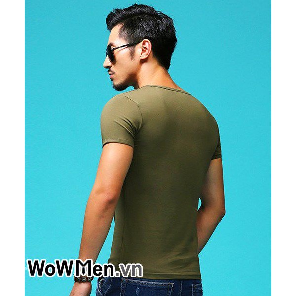 Áo Thun Nam Ngắn Tay Trơn Body Xanh Rêu Cổ Tròn