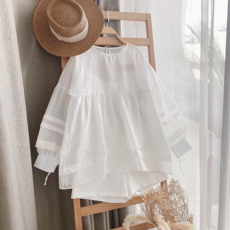 Set bộ áo babydoll short đen tay phồng nơ 🌻 | BigBuy360 - bigbuy360.vn