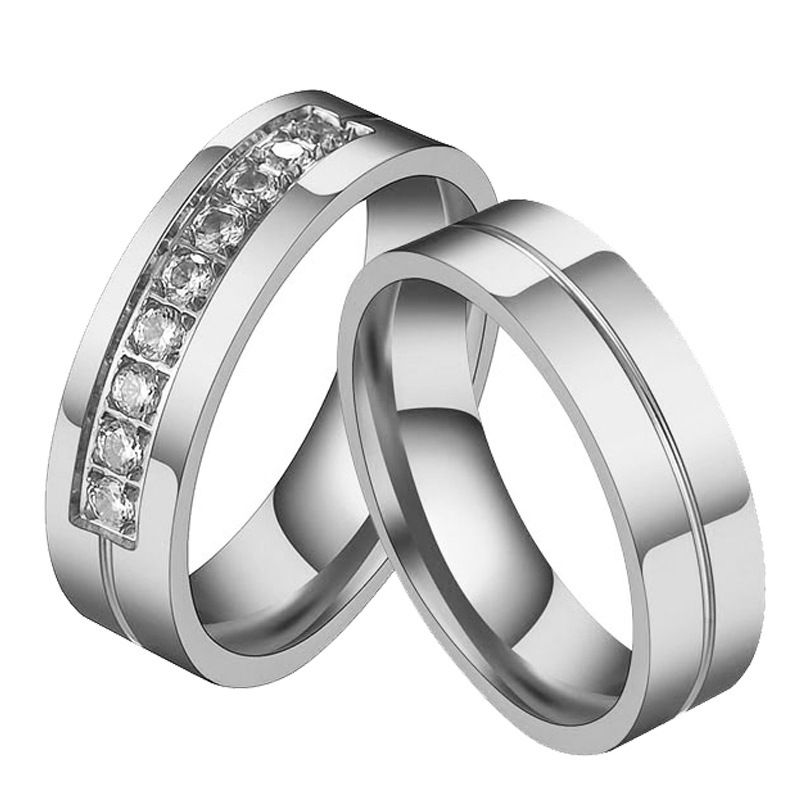 Titanium steel gold double diamond ring in Europe and new fashion jewelry titanium steel rings US CZ