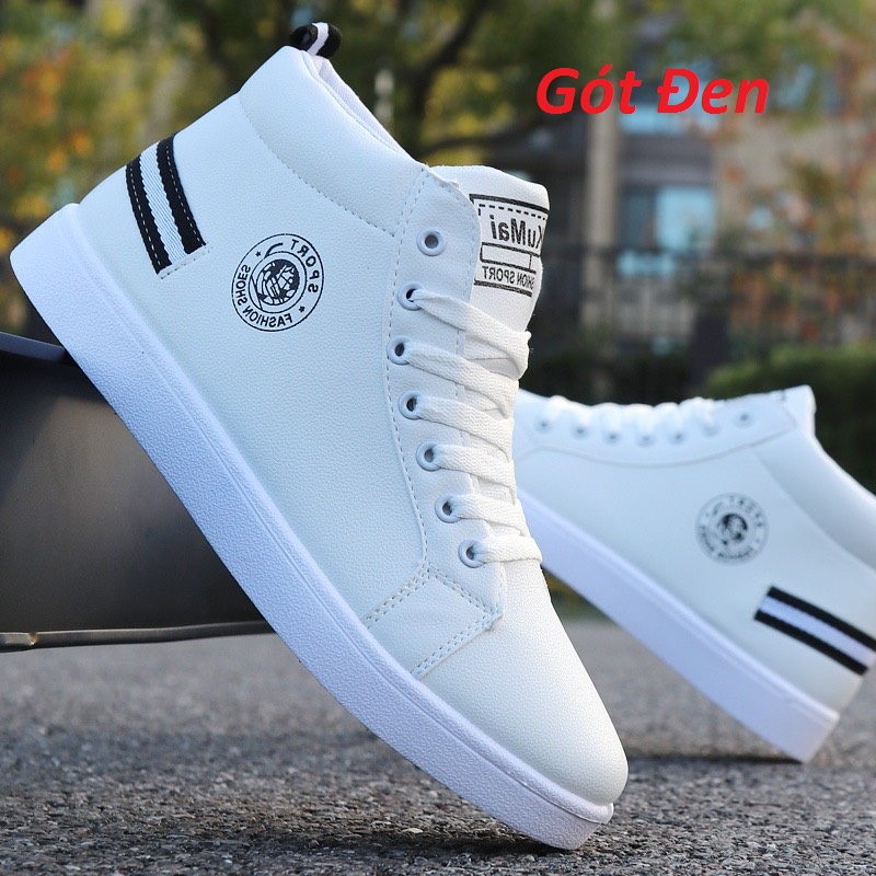 Giày nam cổ cao màu trắng gót kẻ 3 màu mới về