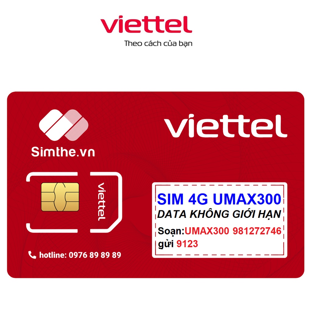  Sim 4G Viettel UMAX300 - 30GB Tôc Độ Cao + Data Không Giới Hạn, Max Băng Thông. Dùng Toàn Quốc Không Bị Khoá Zone