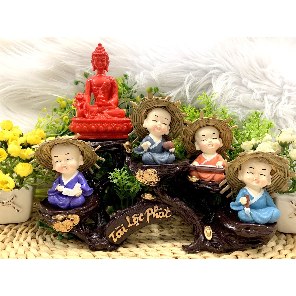 Tượng Phật Thích Ca và các chú tiểu Cầm Kỳ tọa đế Tài Lộc Phát ( Hình Thật )