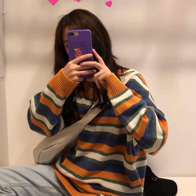 Áo len nữ oversize kẻ ngang Ulzzang