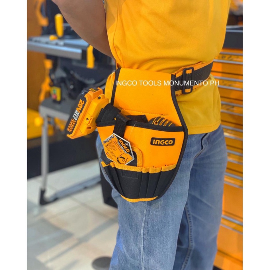 HOT| Túi dụng cụ đeo hông Ingco HTBP03011 6 ngăn, tải trọng 8kg, tặng kèm đai lưng, giỏ đựng đồ nghề năng cơ khí, điện l