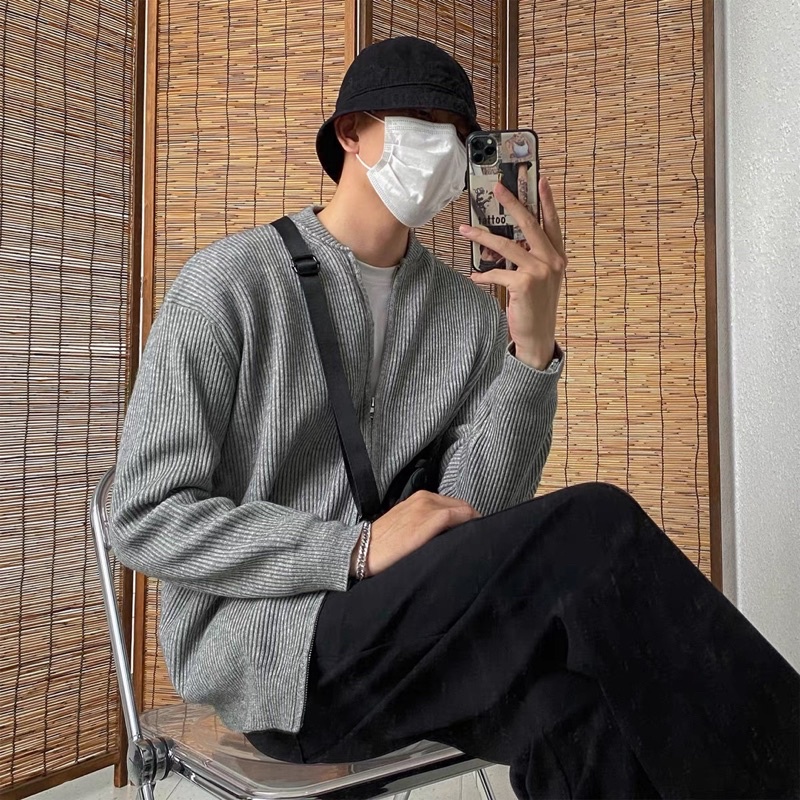 | Sẵn Đen XL Be L | Áo khoác Cardigan, áo khoác nam nữ dệt kim Thu / Đông mới màu trơn phong cách Hàn Quốc xu hướng 2023
