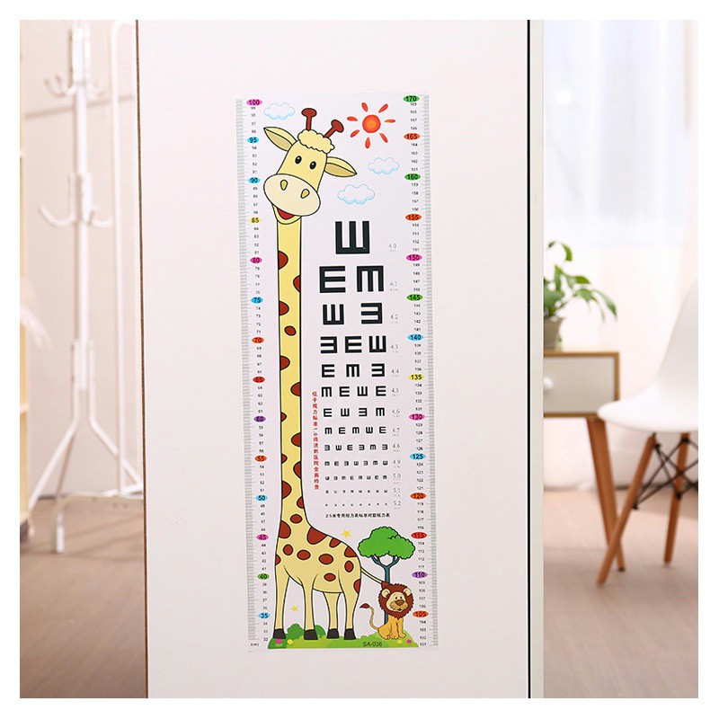 Thước Dán Tường Đo Chiều Cao Cho Bé Hình Hươu Cao Cổ 1m70cm, Decal dán tường đo chiều cao, kiểm tra thị giác cho bé