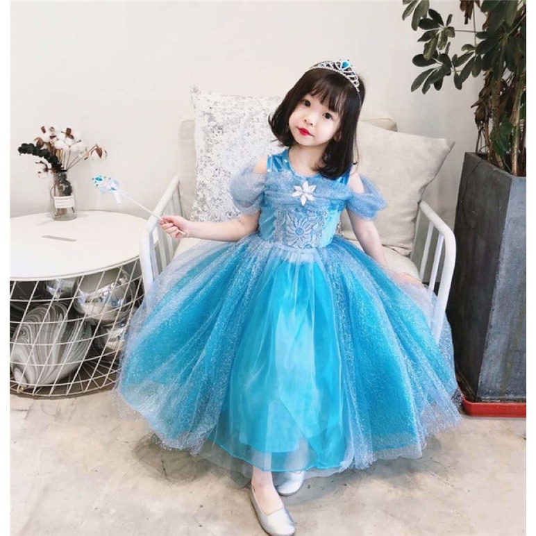 Đầm công chúa Elsa trễ vai cực xinh xắn cho bé gái