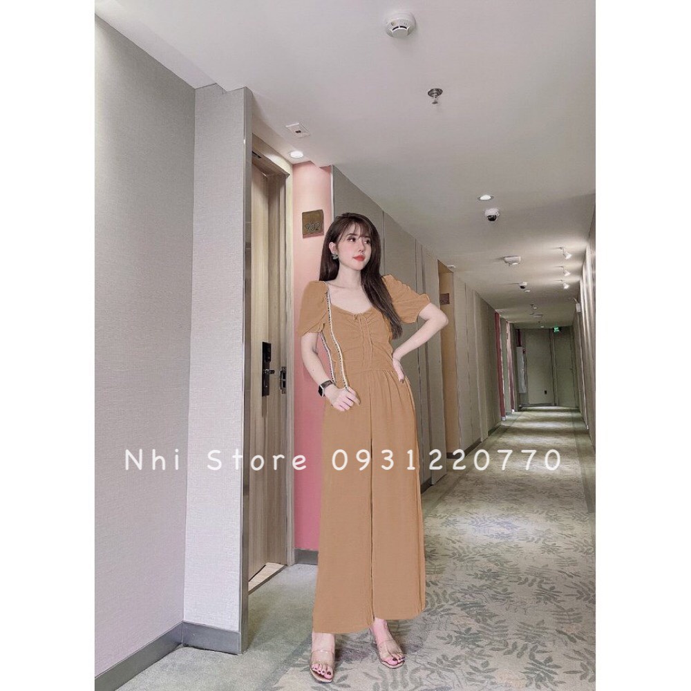 [FREESHIP 50K] Set Bộ Kiểu Nữ NHISTORE Quần Dài Ống Rộng Áo Croptop Cổ Vuông Tay Phồng Rút Dây Freesize Dưới 55Kg