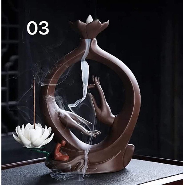 Thác khói trầm hương, đốt trầm phong thuỷ gốm sứ Bát tràng hòn non bộ tượng phật tượng bàn tay