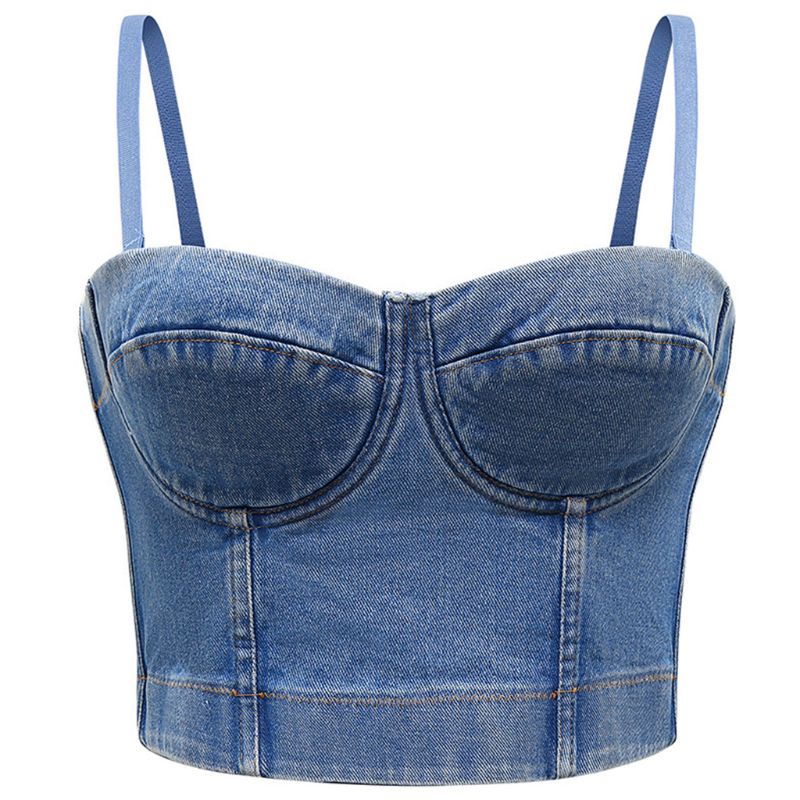 Áo Croptop Denim Hai Dây Nâng Ngực Có Thể Tháo Rời Phong Cách Retro ONERI Cho Nữ