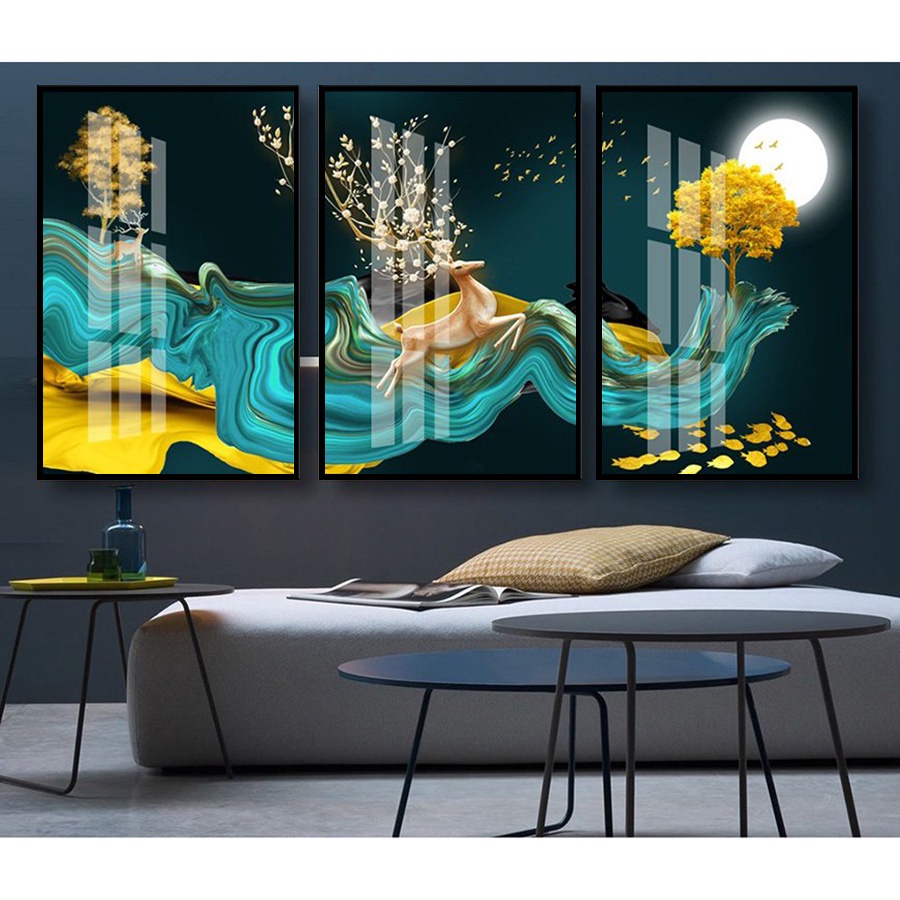 Tranh Treo Tường Hươu Vàng Tài Lộc - Tranh Phong Thủy Laminate Tráng Gương