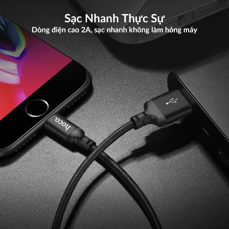 Dây Sạc Nhanh HOCO X14 Dây Dù Chống Đứt Gãy Dài 1m/2m Sạc Nhanh 2.4A Cho iPhone 7 Plus 8 Plus Xsmax X Xs 11 Pro Max 12