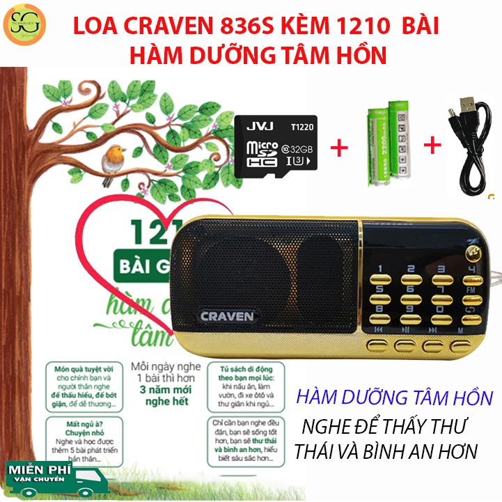 Đài nghe pháp thoại 1210 Hàm Dưỡng Tâm Hồn, Máy Niệm Phật Mini, Đài Craven 853/836s nghe thẻ nhớ, USB, FM