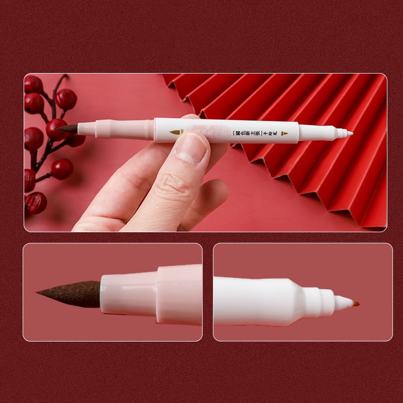 Set 4 Bút Lông Hai Đầu Kèm Cọ Viết Thư Pháp Màu Sắc Retro C7125