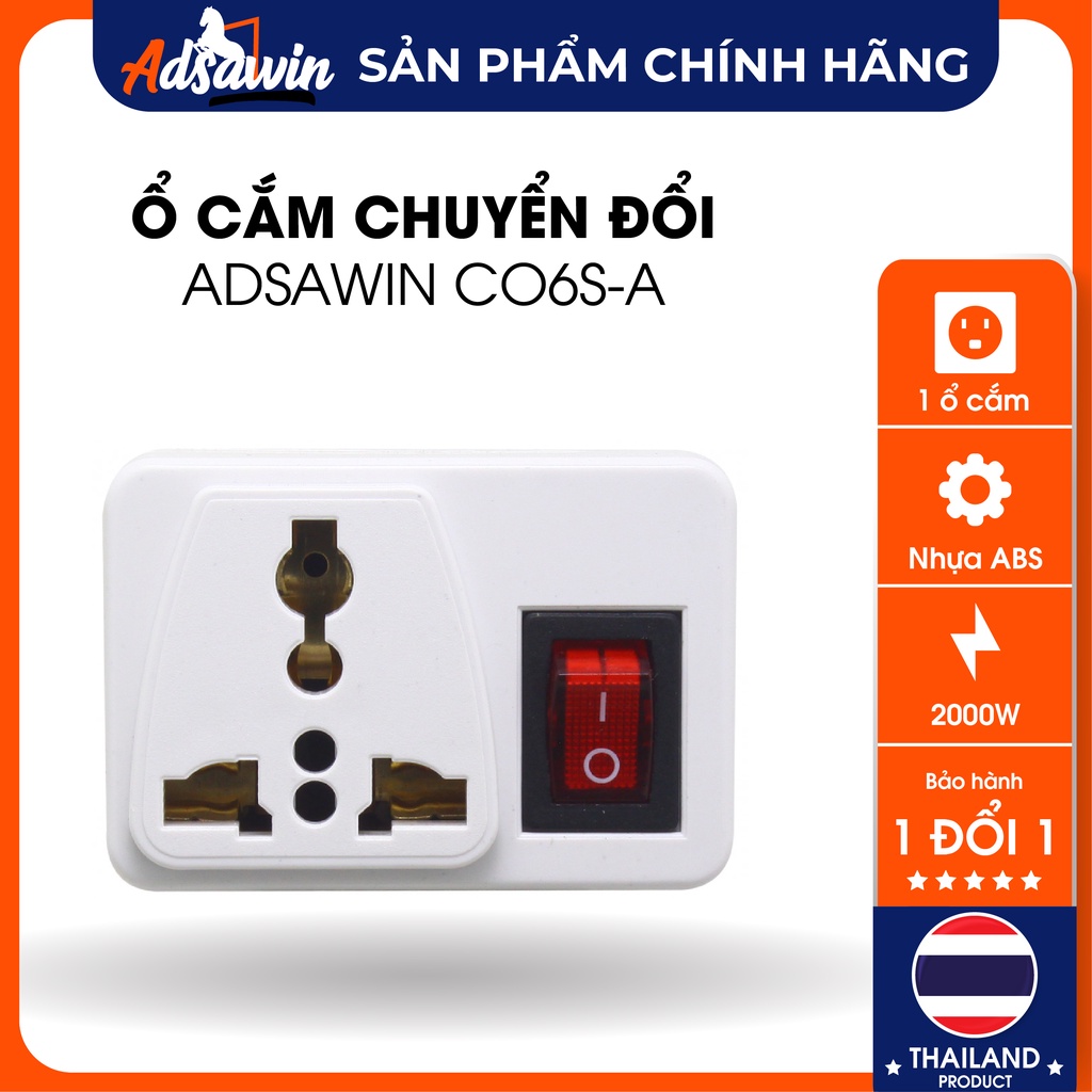 COMBO 2 CHIẾC Ổ CẮM (PHÍCH CẮM) CHUYỂN ĐỔI 3 CHẤU KÈM CÔNG TẮC TOSHINO C06S - HÀNG CHÍNH HÃNG